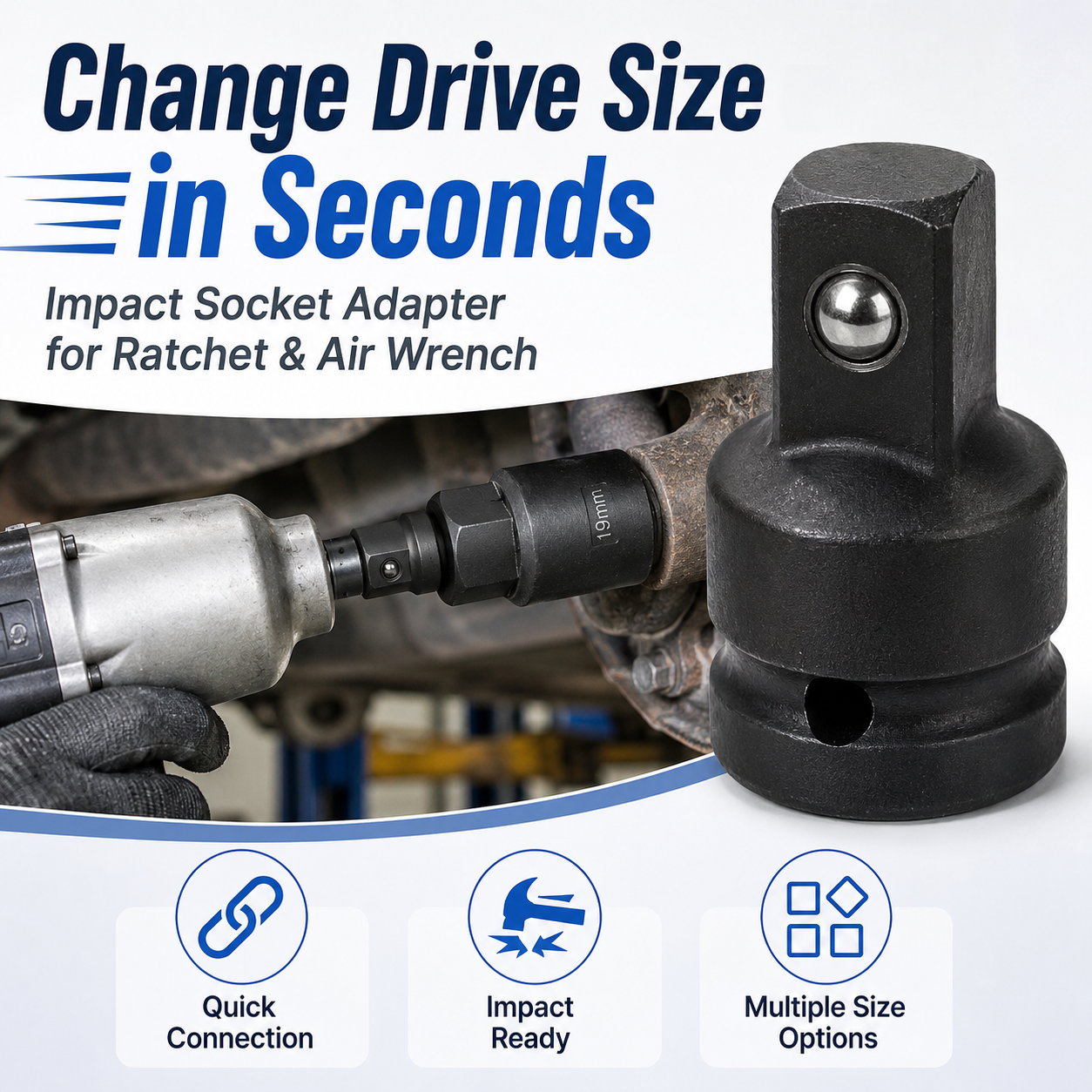 Pneumatic Impact Wrench - Socket Adapter Reducer Set 1/2 To